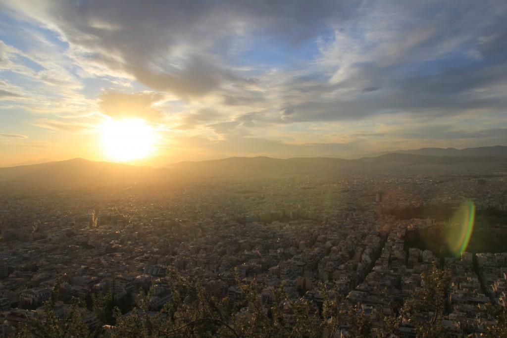 The sun setting on top of Mt. Lycabettus